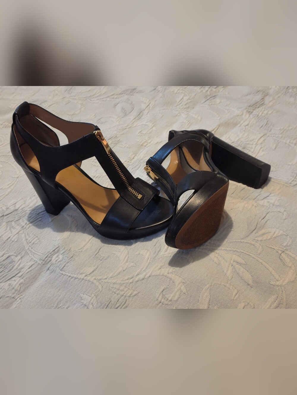 Franco Sarto-Myriad Black T-Zip Block Heel Sandal